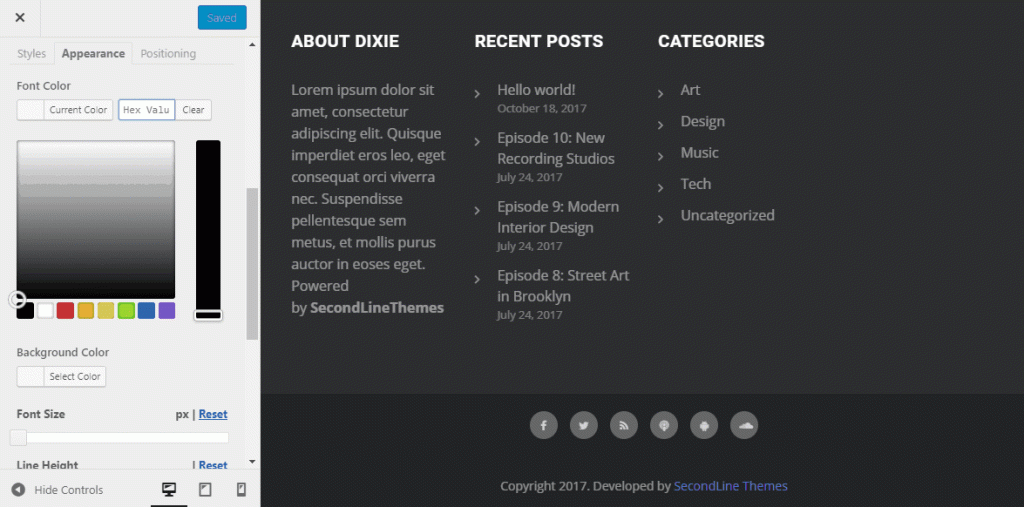 second line themes customize