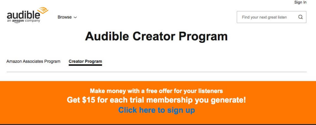 Audible Creator program for generating revenue with podcasts