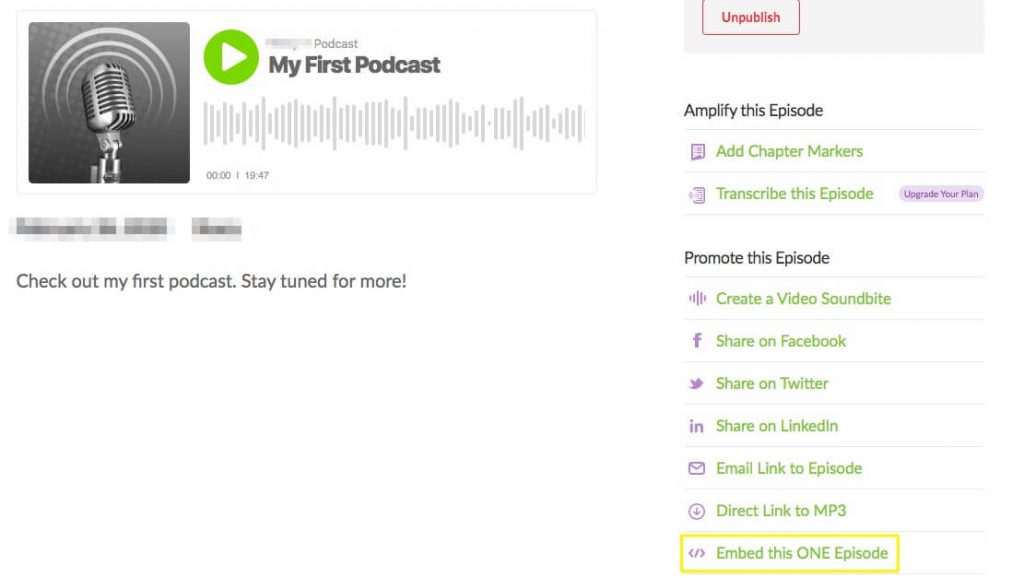 Where to find the embed link for your podcast.