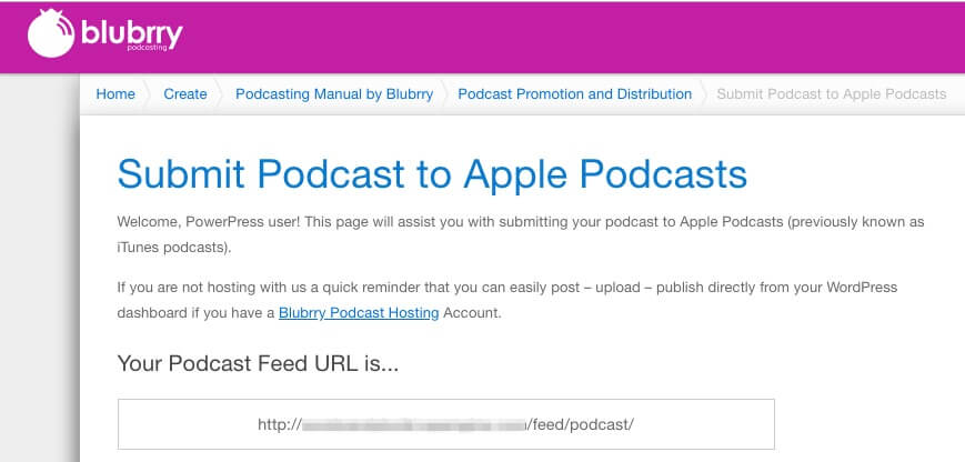 Podcast submission page.