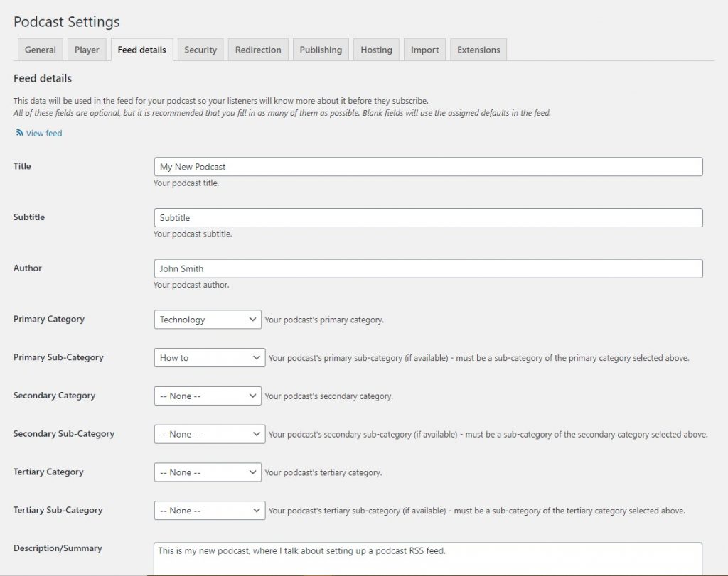 A form where users can fill out details about their podcast