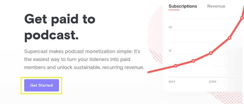 The 'Get Started' button on the Supercast website.